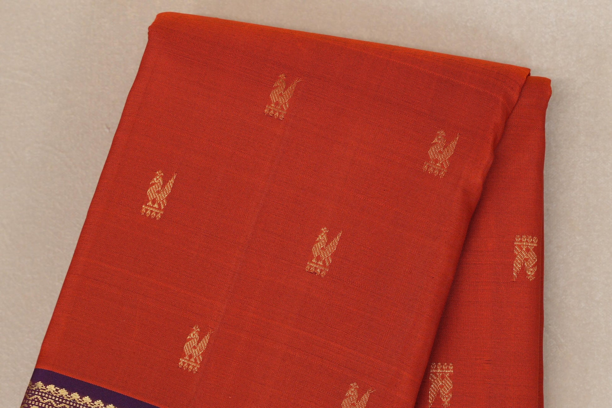Rust Orange Vintage Kanjivaram Silk Saree body zoom