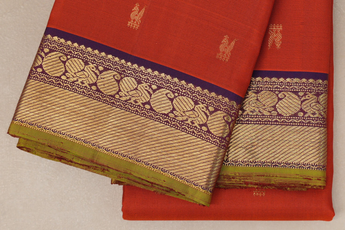 Rust Orange Vintage Kanjivaram Silk Saree border zoom