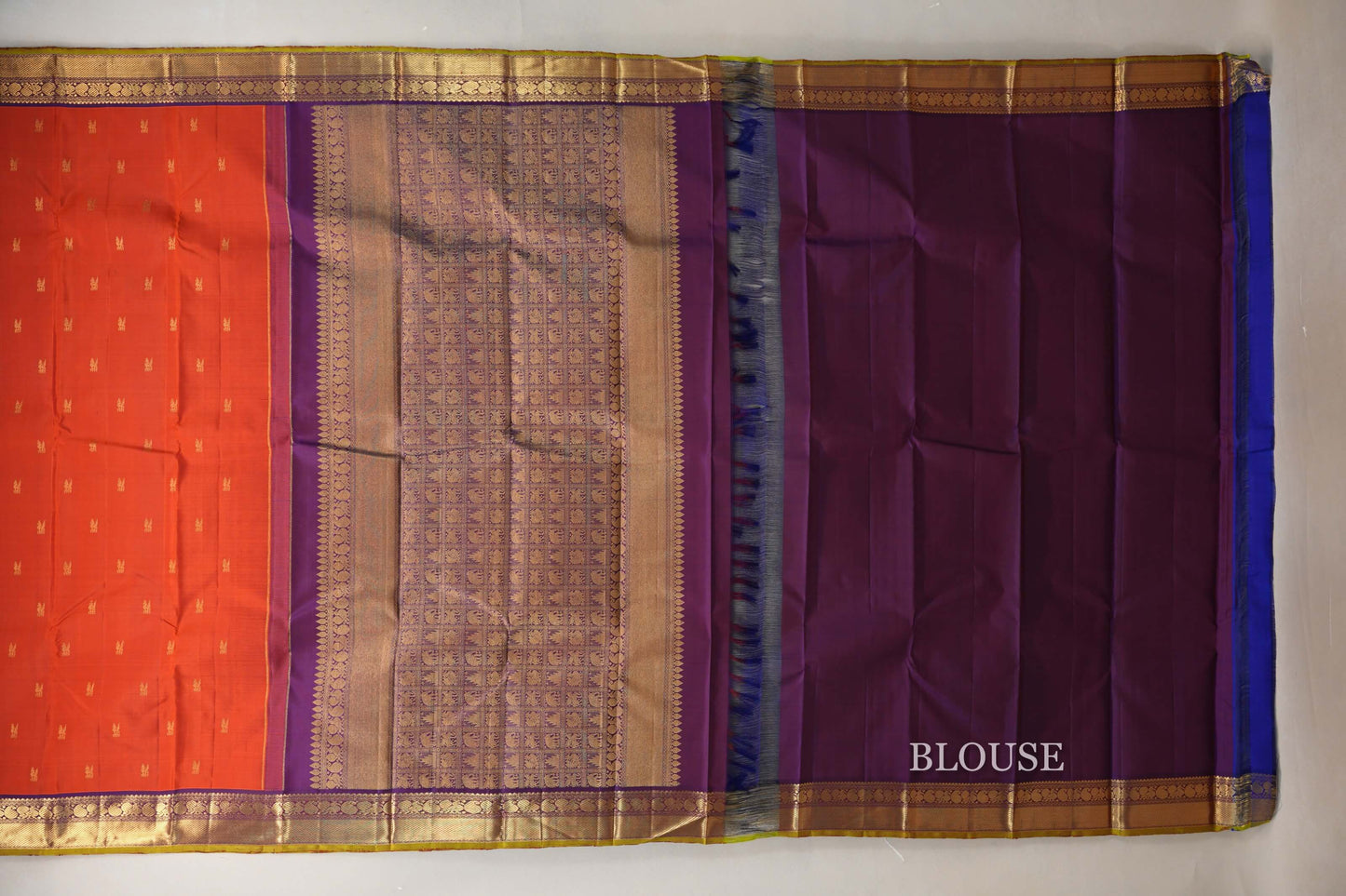 Rust Orange Vintage Kanjivaram Silk Saree blouse