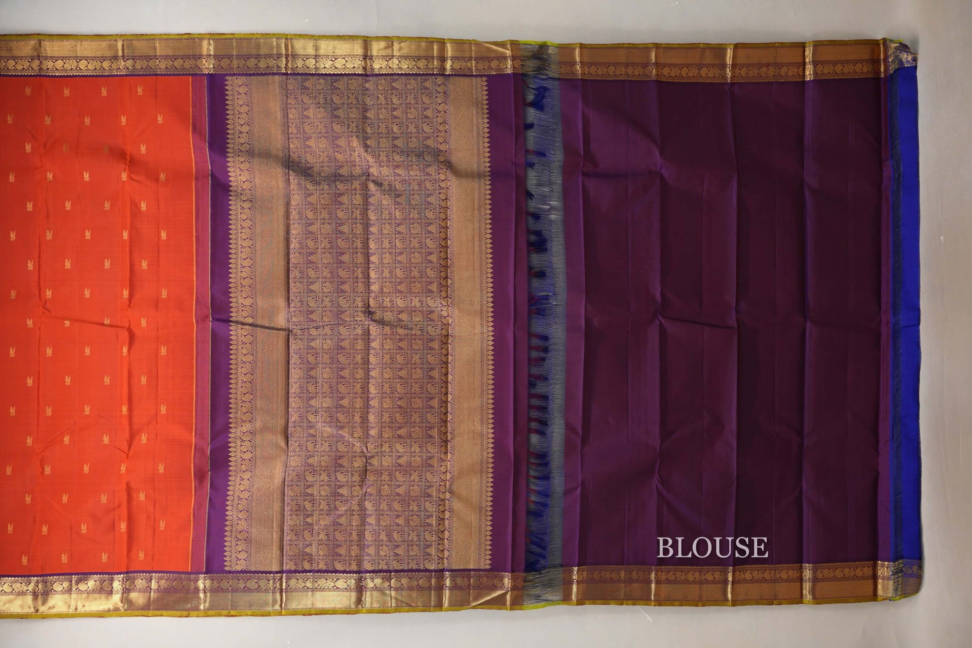 Rust Orange Vintage Kanjivaram Silk Saree blouse