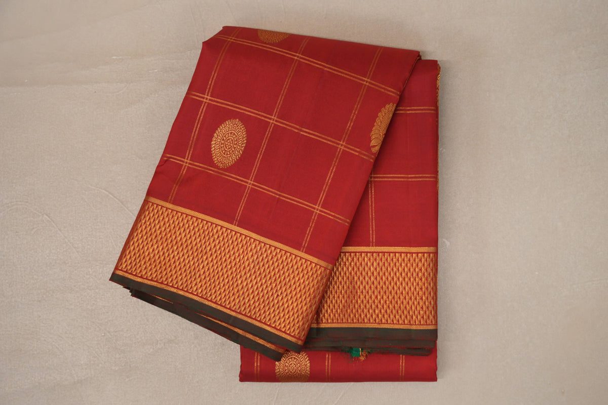 Deep Red with Dark Green Selvedge Vintage Kanjivaram Silk Saree by Shreenivas Silks PSSR0110102