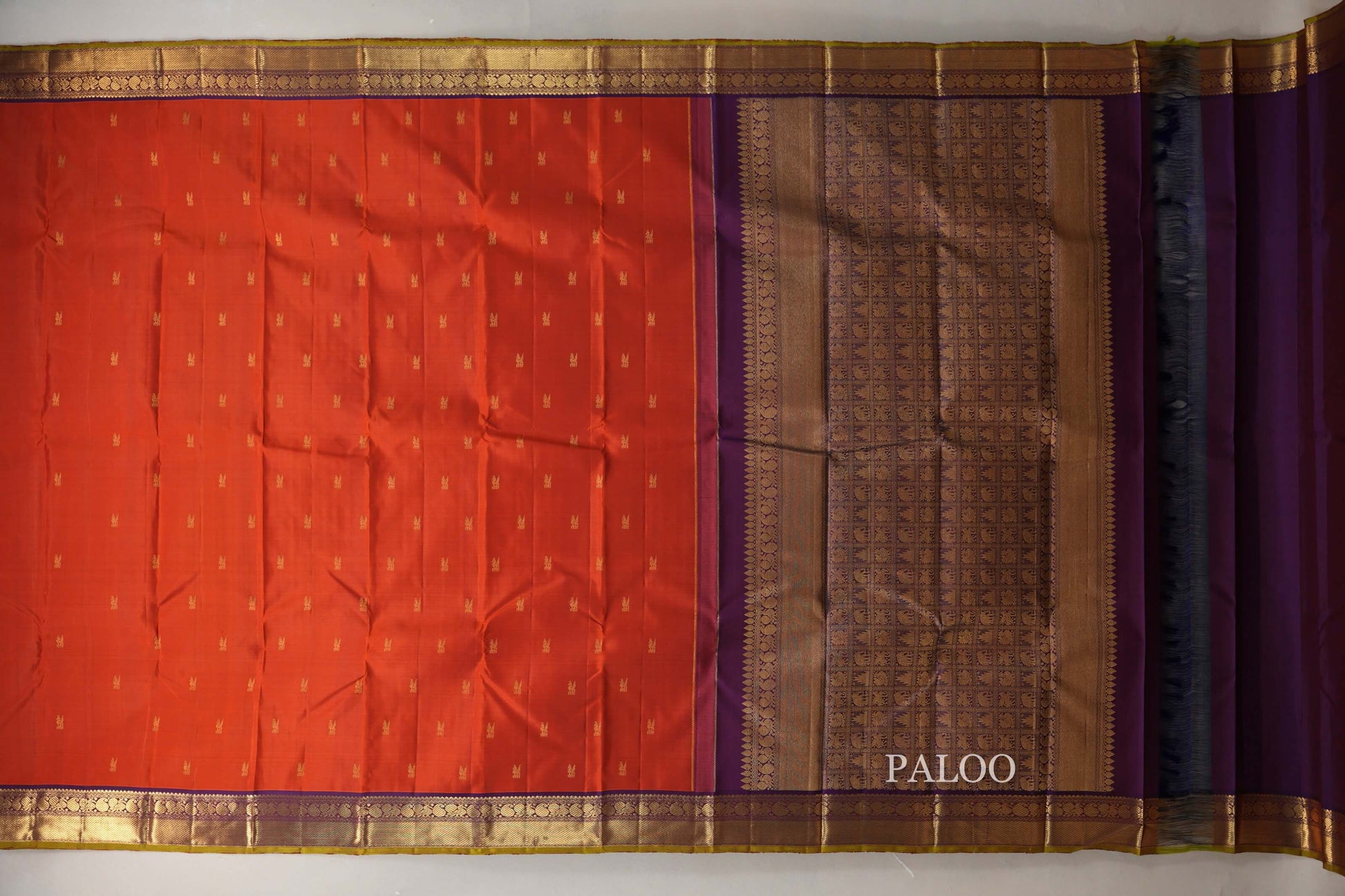 Rust Orange Vintage Kanjivaram Silk Saree paloo