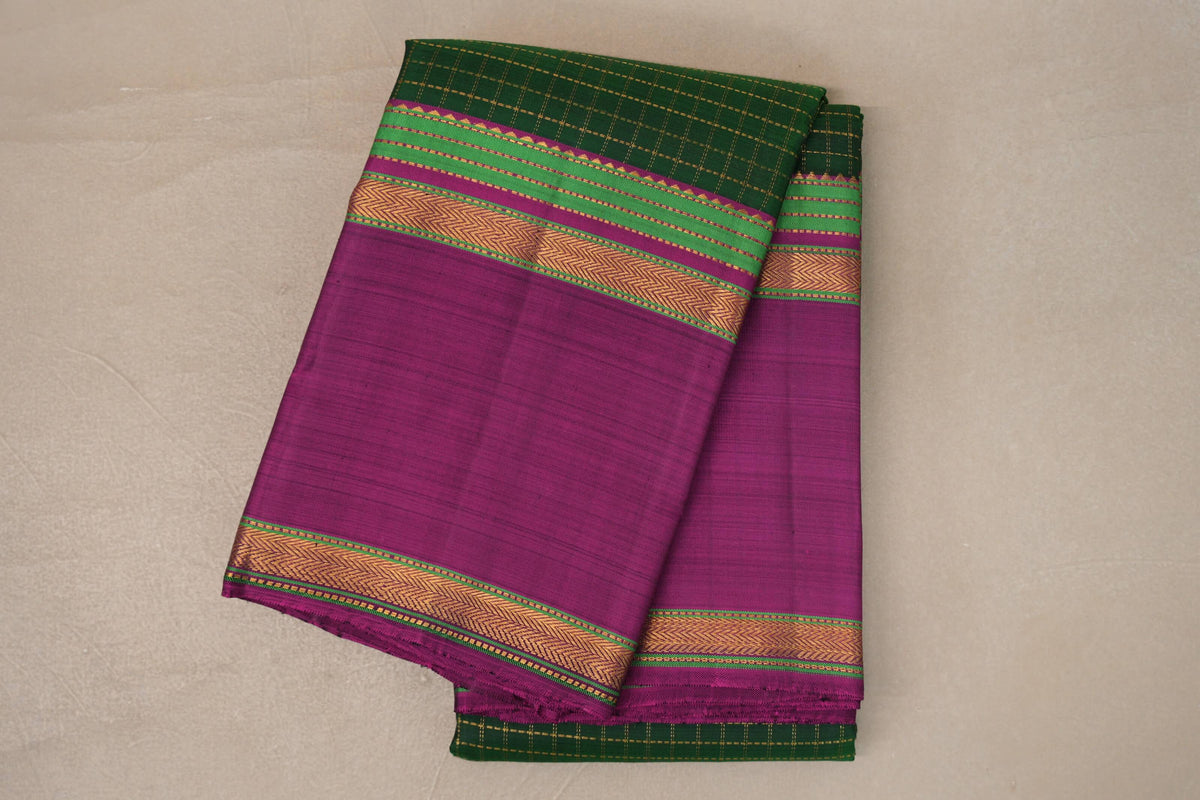 Deep Bottle Green with Deep Magenta Rettai Pettu Borders Vintage Kanjivaram Silk Saree by Shreenivas Silks PSSR0110103