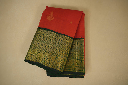 Rust orange vintage kanjivaram silk saree
