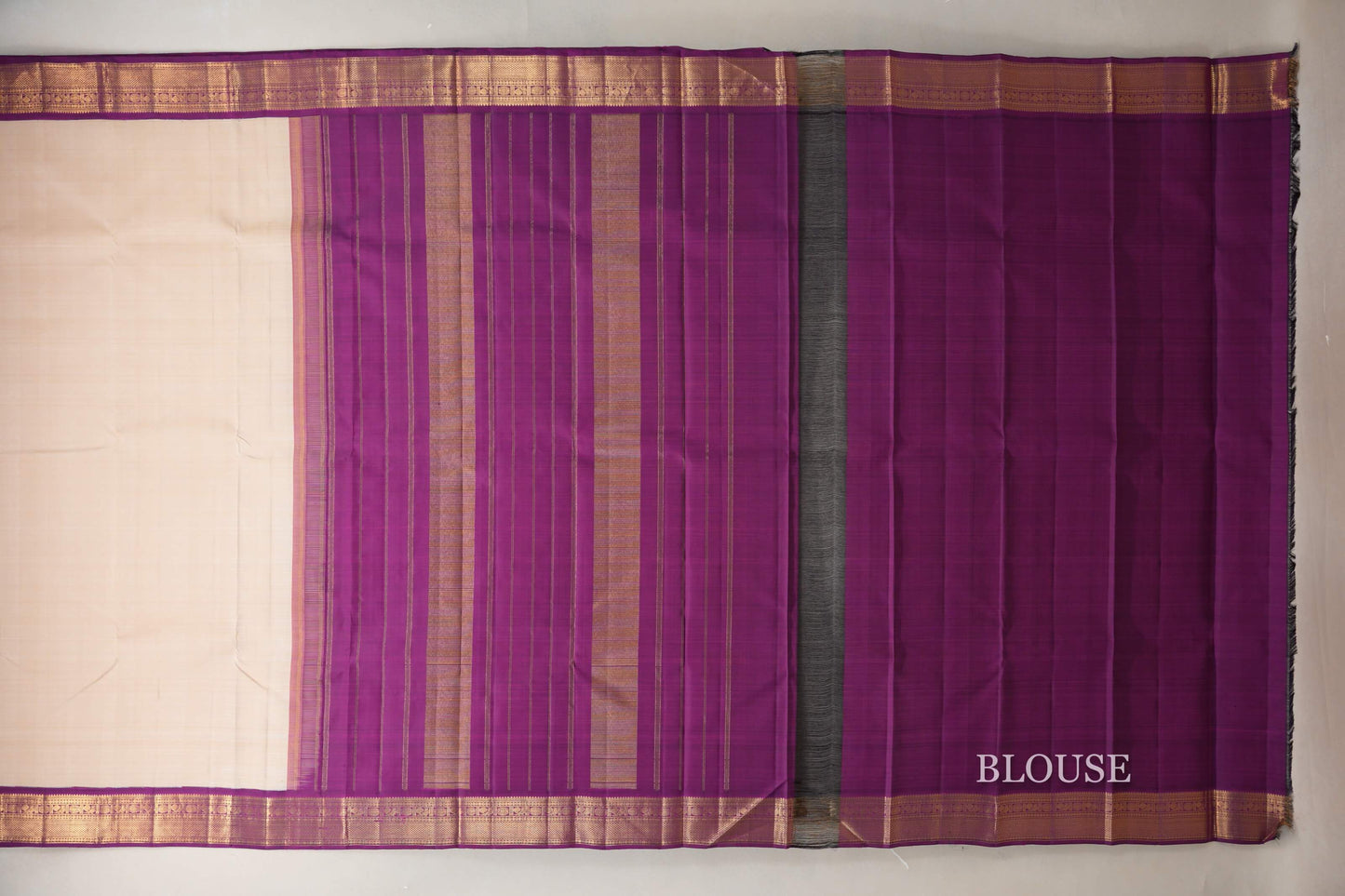 Cream Vintage Kanjivaram Silk Saree blouse