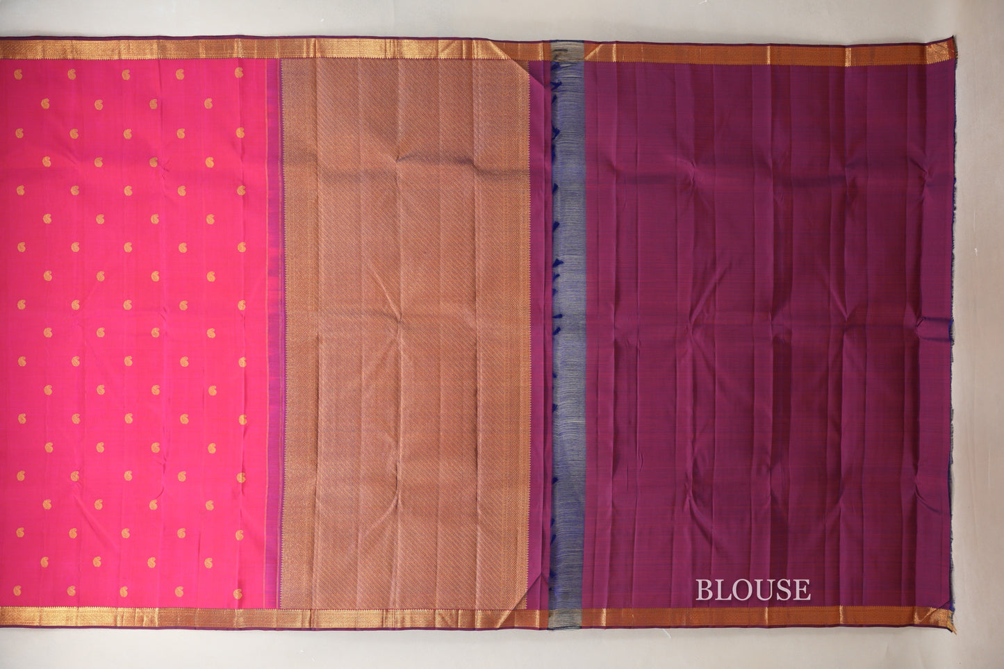 Rani Pink with Blue Selvedge Plant Based Kanjivaram Silk Saree  BLOUSE