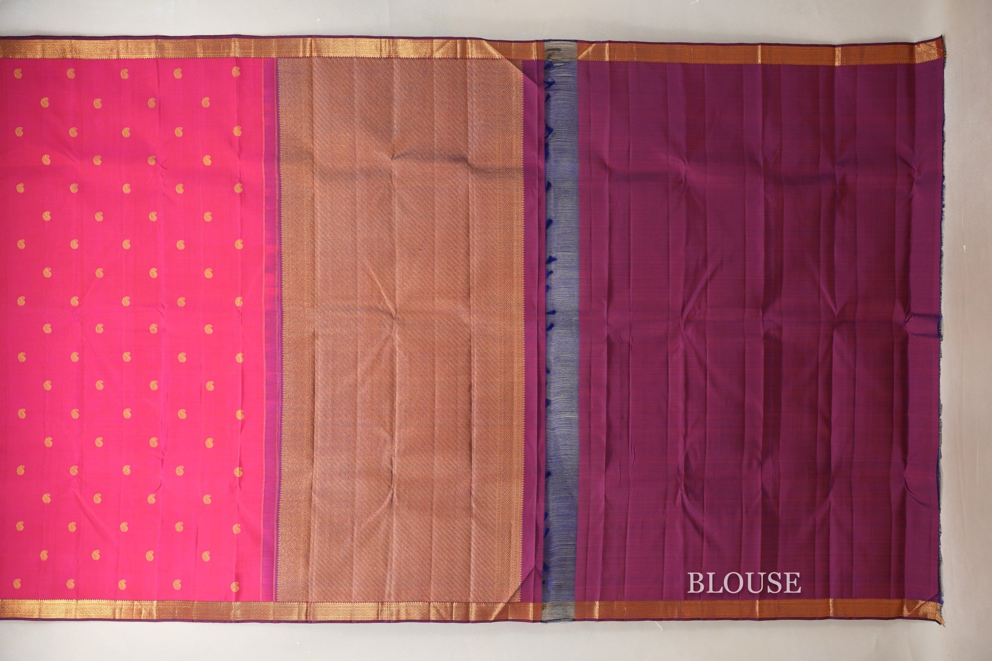 Rani Pink with Blue Selvedge Plant Based Kanjivaram Silk Saree  BLOUSE