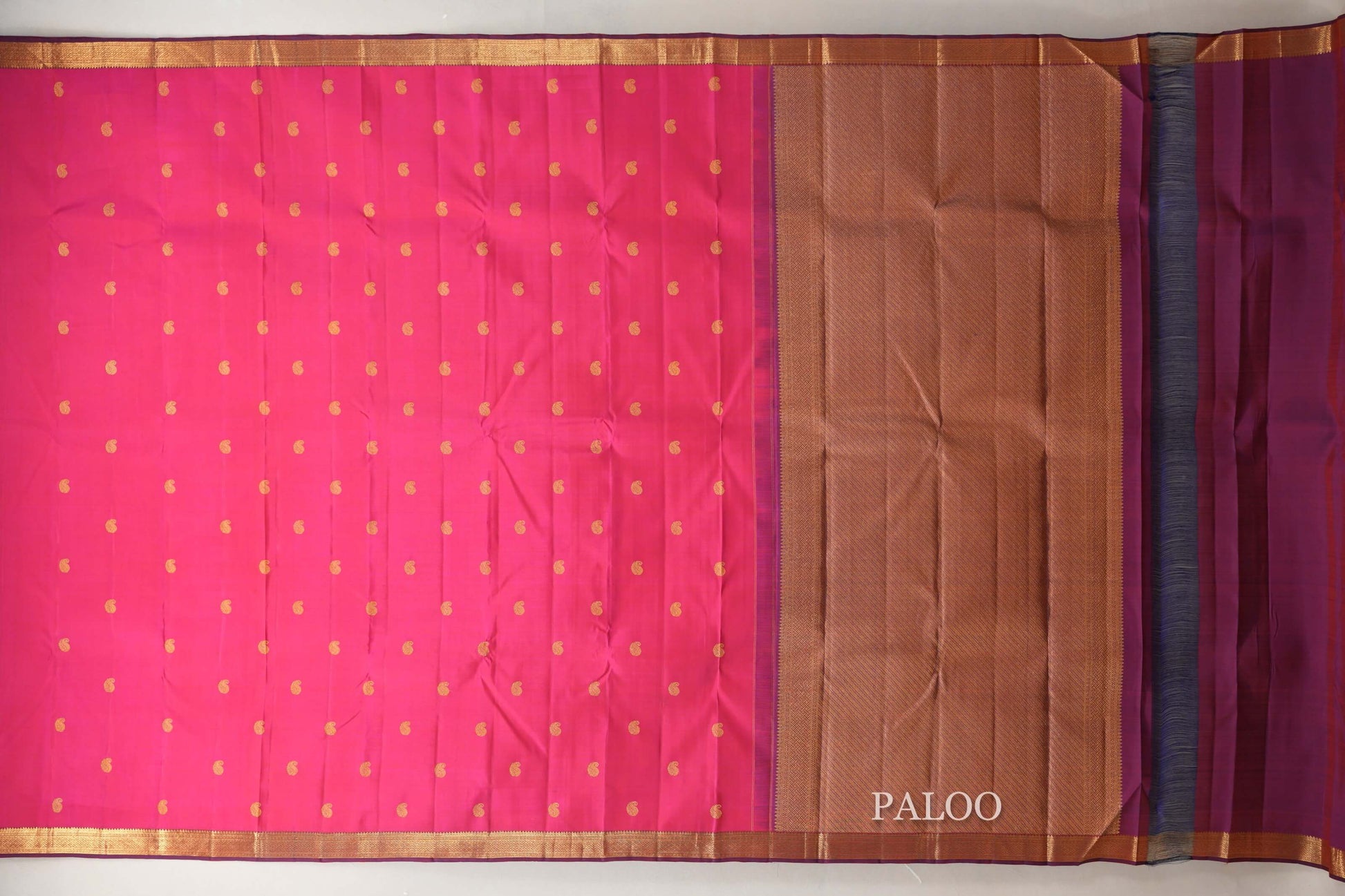 Rani Pink with Blue Selvedge Plant Based Kanjivaram Silk Saree  paloo