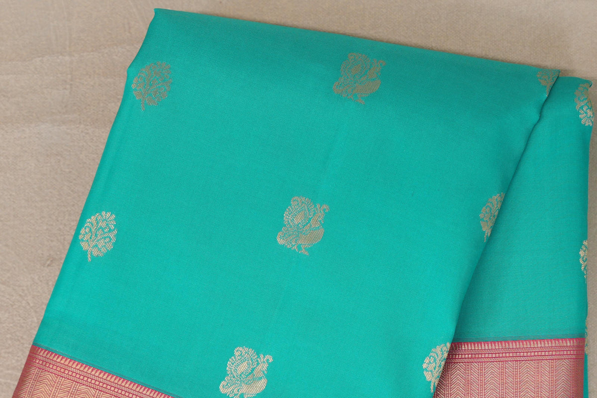 Aqua Green with Bright Pink Borders Soft Silk Saree by Shreenivas Silks PSSR0110105