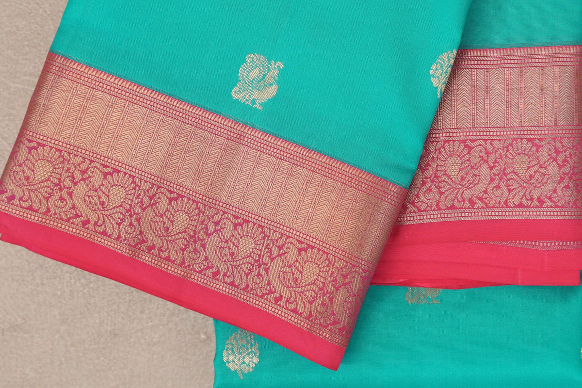 Aqua Green with Bright Pink Borders Soft Silk Saree by Shreenivas Silks PSSR0110105