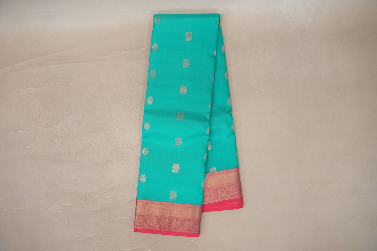 Aqua Green with Bright Pink Borders Soft Silk Saree by Shreenivas Silks PSSR0110105