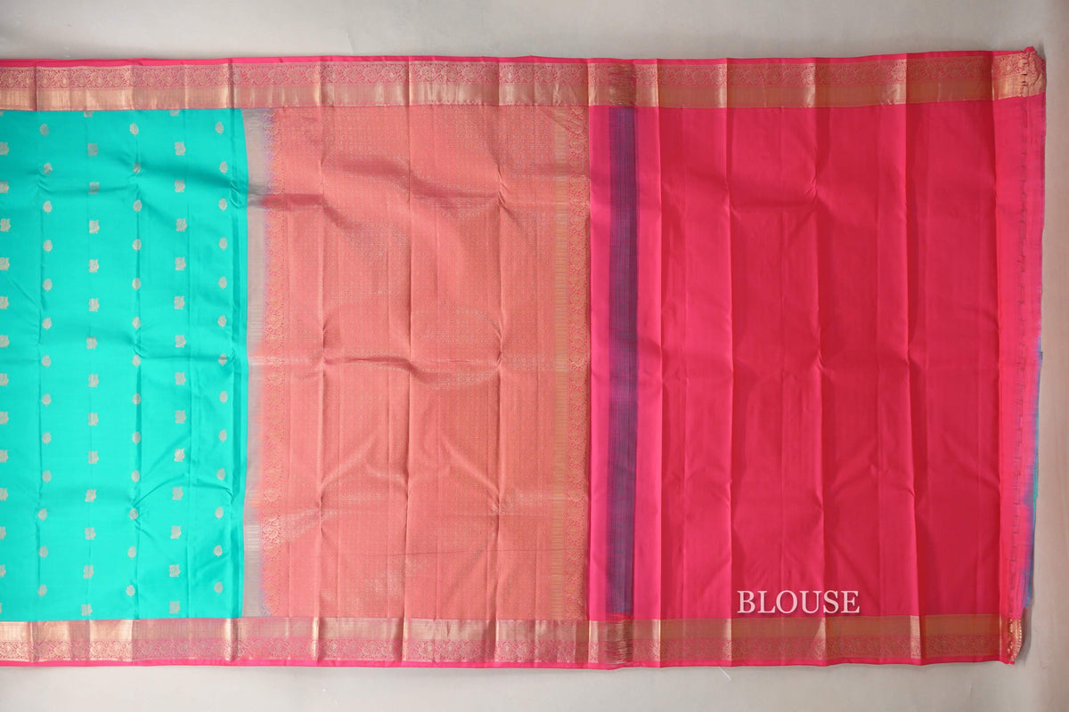 Aqua Green with Bright Pink Borders Soft Silk Saree by Shreenivas Silks PSSR0110105