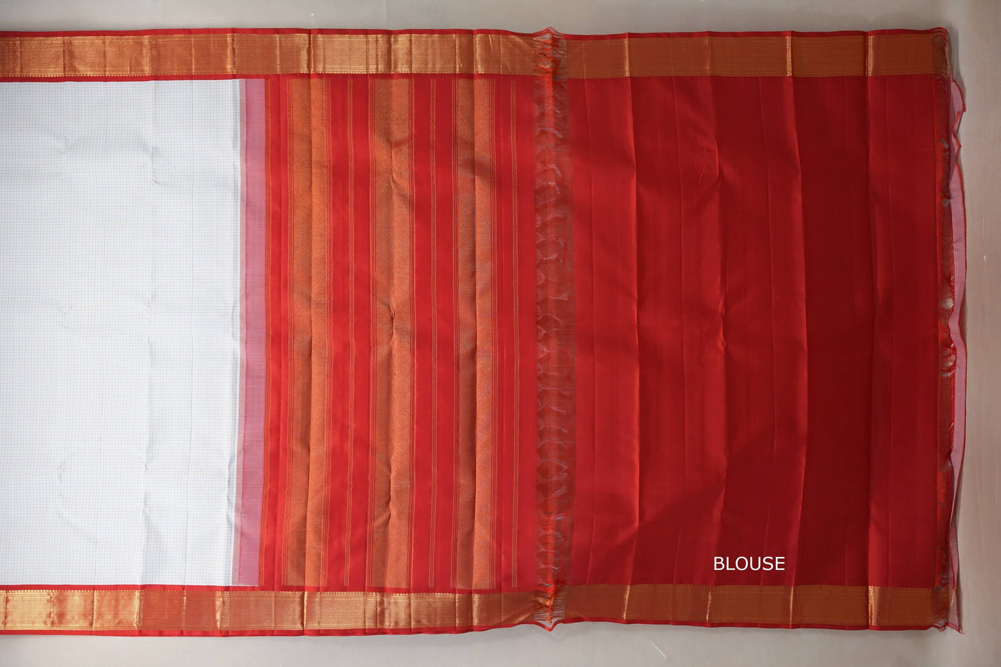 White with red Borders Vintage Kanjivaram Silk Saree by Shreenivas Silks PSSR018929 - Parisera