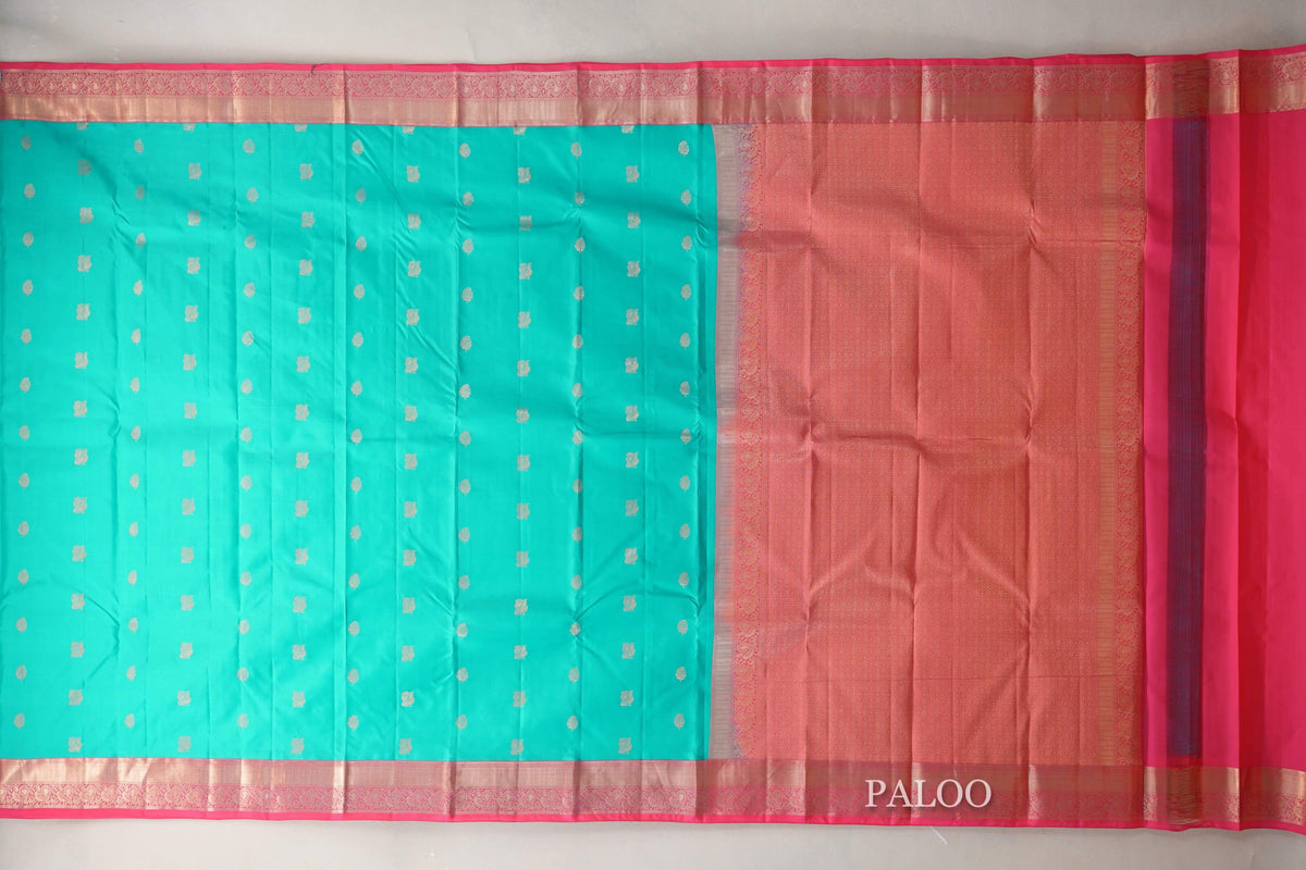 Aqua Green with Bright Pink Borders Soft Silk Saree by Shreenivas Silks PSSR0110105