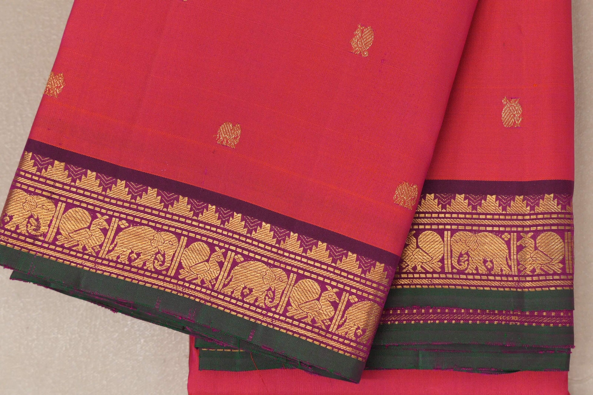 Dual Tone of Orange and Pink Vintage Kanjivaram Silk Saree by Shreenivas Silks PSSR018930 - Parisera