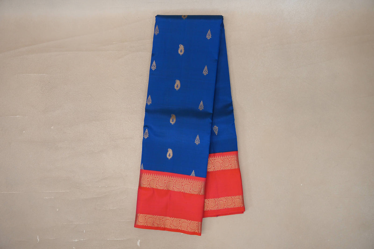 Peacock Blue with Dual Tone of Orange and Pink Borders Soft Silk Saree by Shreenivas Silks PSSR0110106