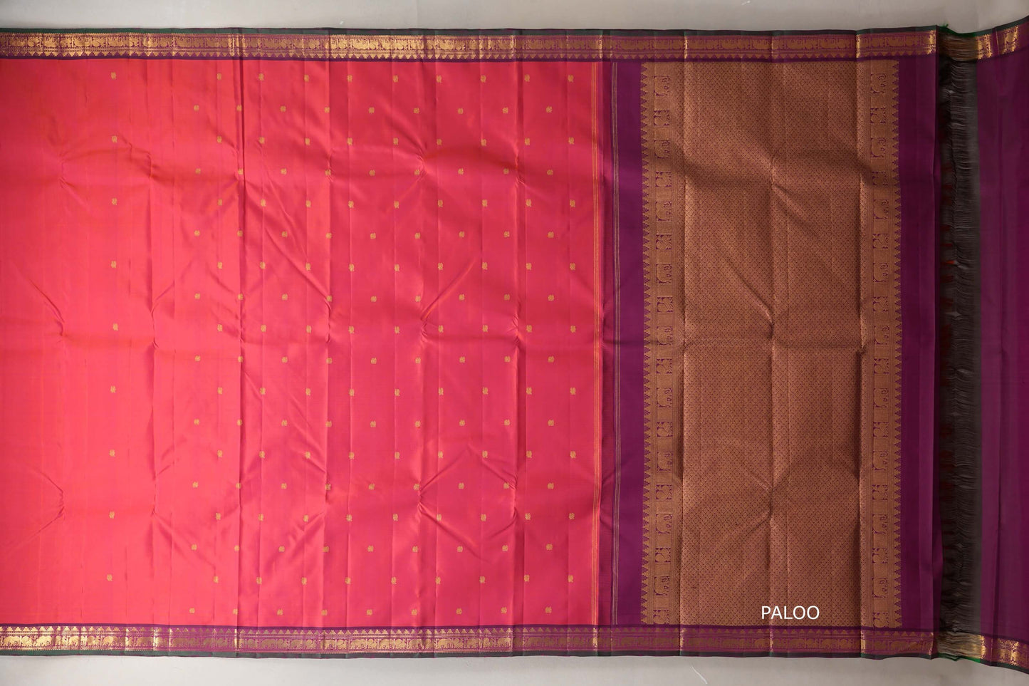 Dual Tone of Orange and Pink Vintage Kanjivaram Silk Saree paloo