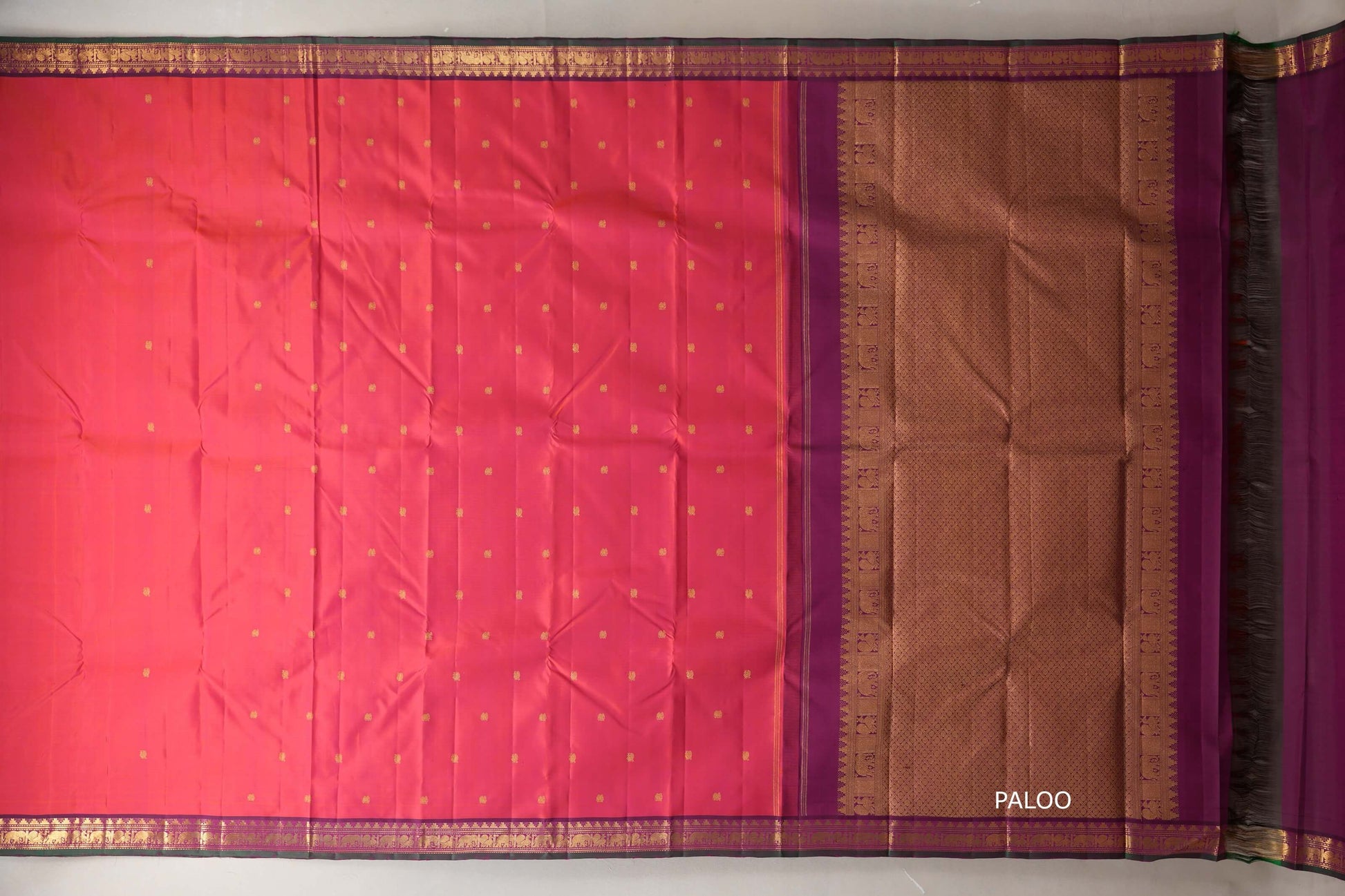 Dual Tone of Orange and Pink Vintage Kanjivaram Silk Saree paloo