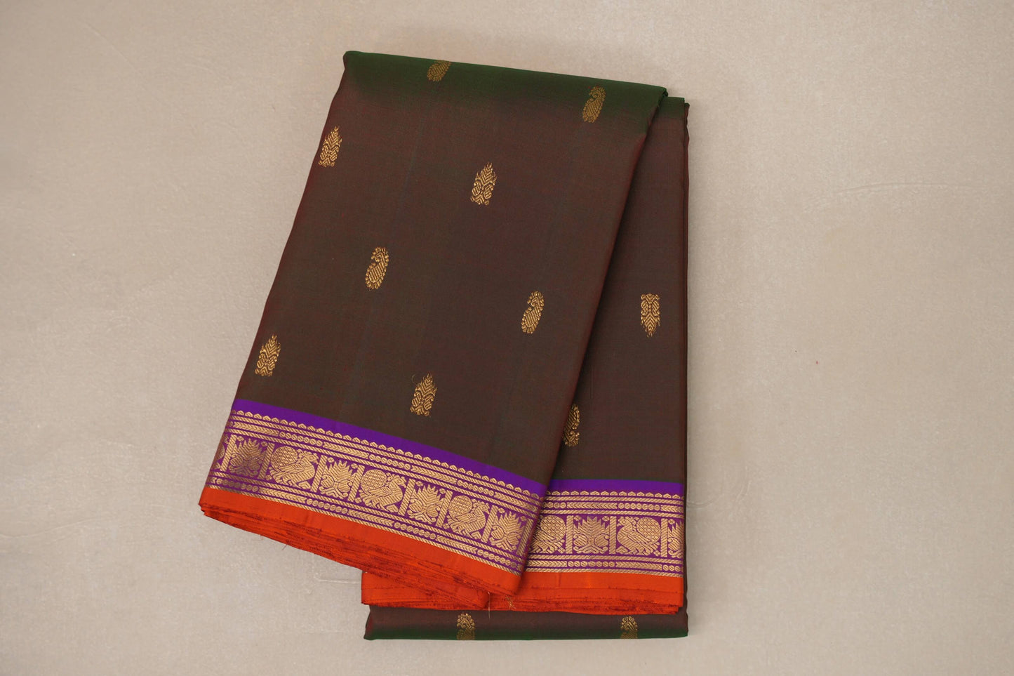 Dual Tone of Green and Orange Vintage Kanjivaram Silk Saree