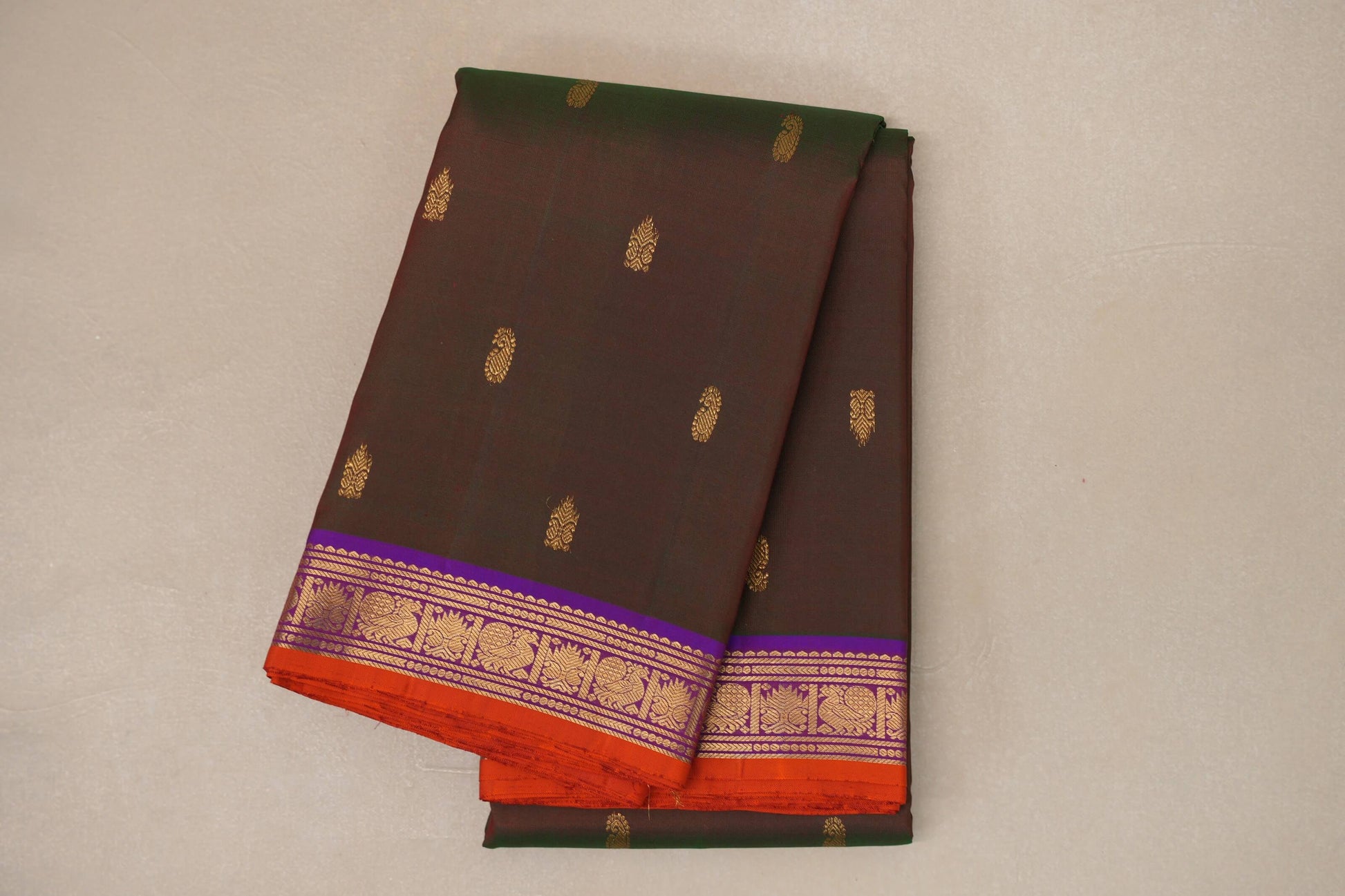 Dual Tone of Green and Orange Vintage Kanjivaram Silk Saree