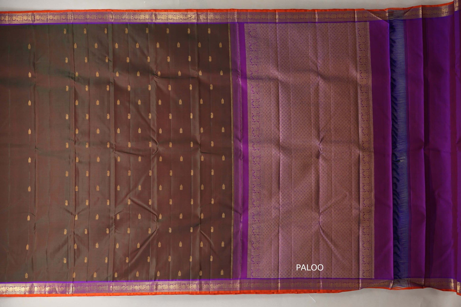 Dual Tone of Green and Orange Vintage Kanjivaram Silk Saree paloo