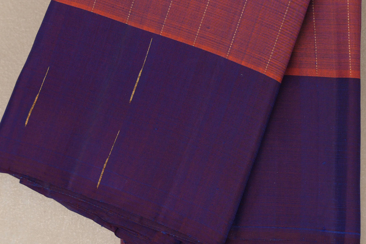 Dual Tone of Orange and Blue Plant Based Kanjivaram Silk Saree by Shreenivas Silks  border