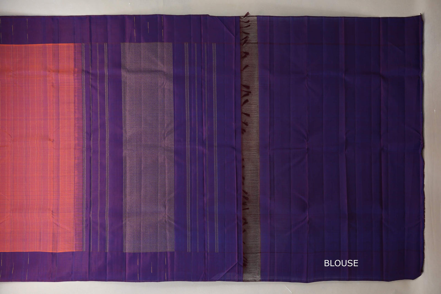 Dual Tone of Orange and Blue Plant Based Kanjivaram Silk Saree by Shreenivas Silks  blouse