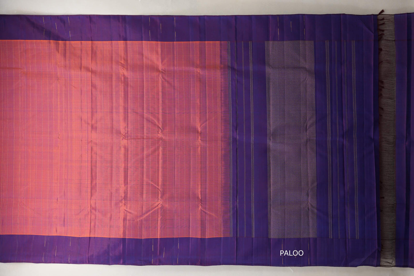 Dual Tone of Orange and Blue Plant Based Kanjivaram Silk Saree by Shreenivas Silks  paloo