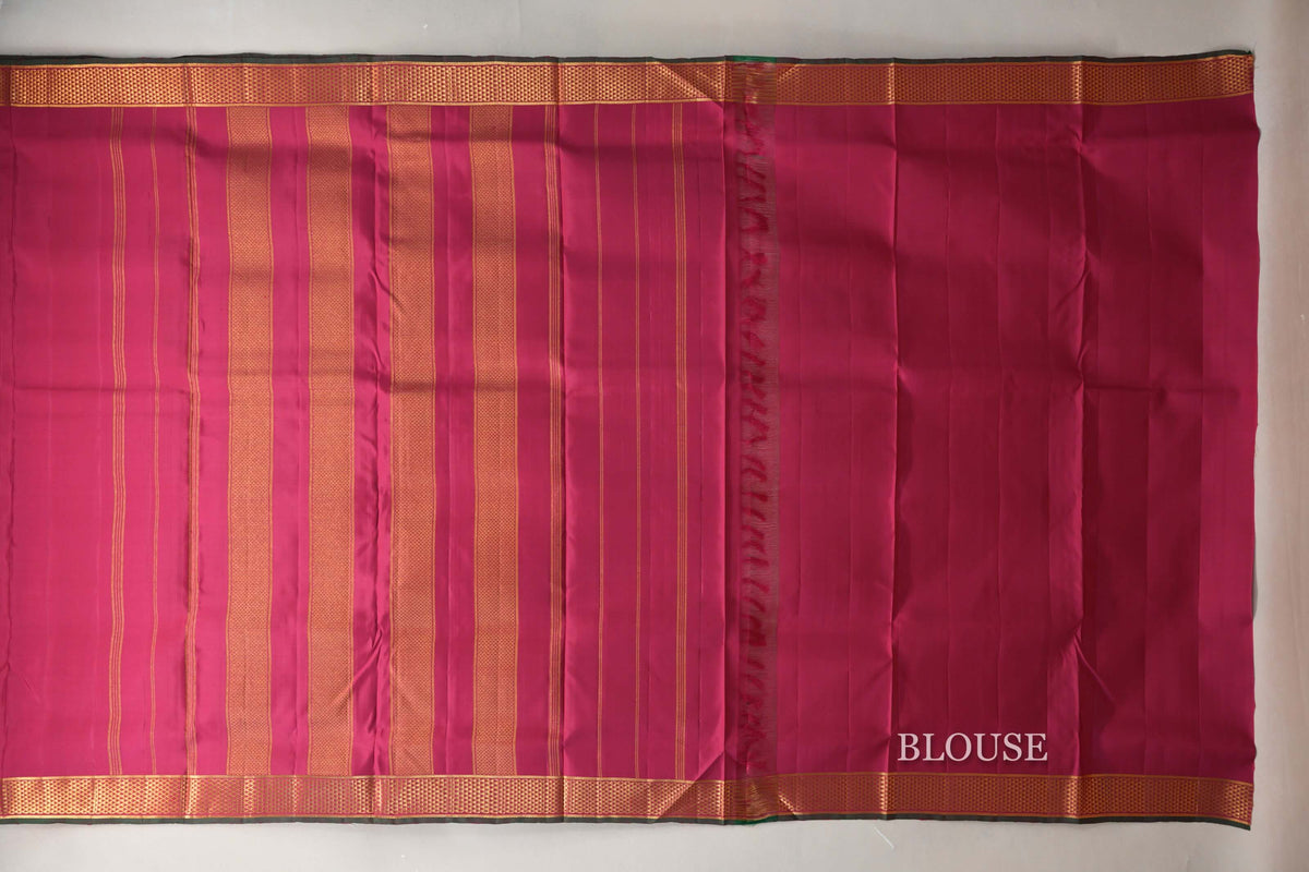 Reddish Pink with Dark Green Selvedge Ten Yards Silk Saree by Shreenivas Silks PSSR0110111