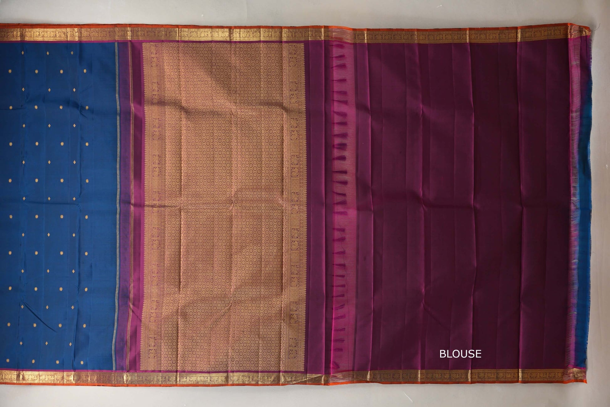 Deep Teal Blue Vintage Kanjivaram Silk Saree by Shreenivas Silk blouse