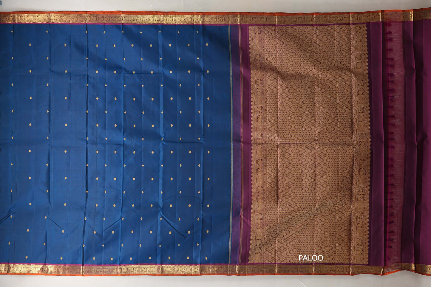 Deep Teal Blue Vintage Kanjivaram Silk Saree by Shreenivas Silk paloo