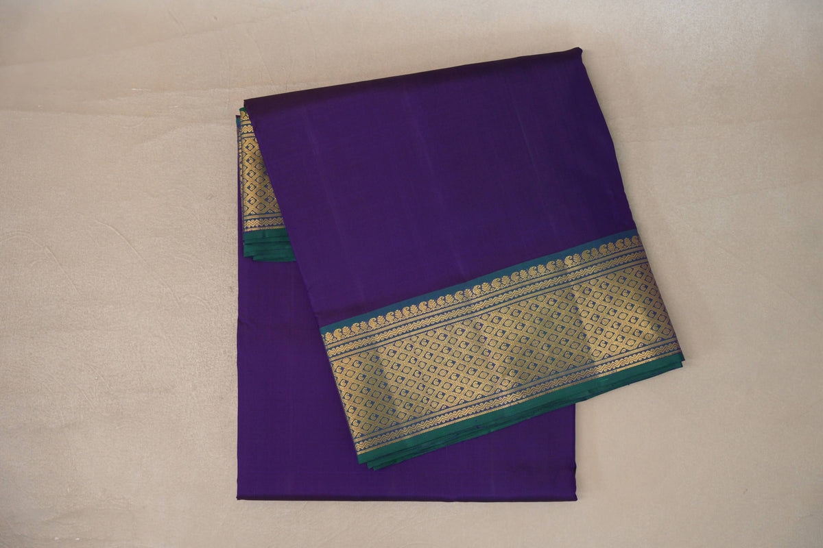 Deep Violet with Peacock Green Borders Ten Yards Silk Saree by Shreenivas Silks PSSR0110112