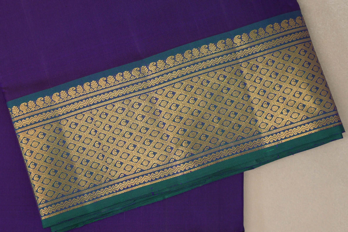 Deep Violet with Peacock Green Borders Ten Yards Silk Saree by Shreenivas Silks PSSR0110112