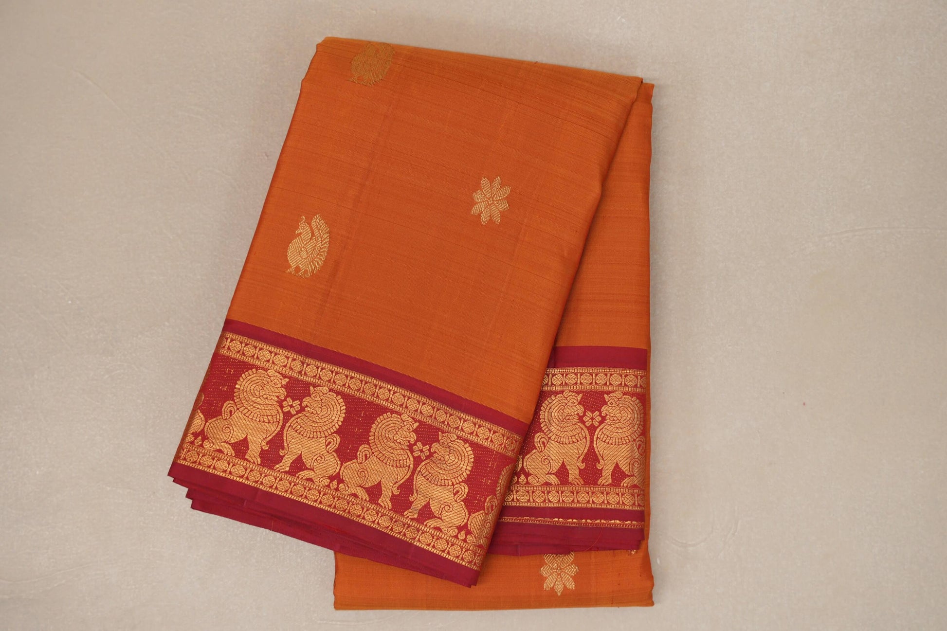 Bright Mango Orange Vintage Kanjivaram Silk Saree by Shreenivas Silks