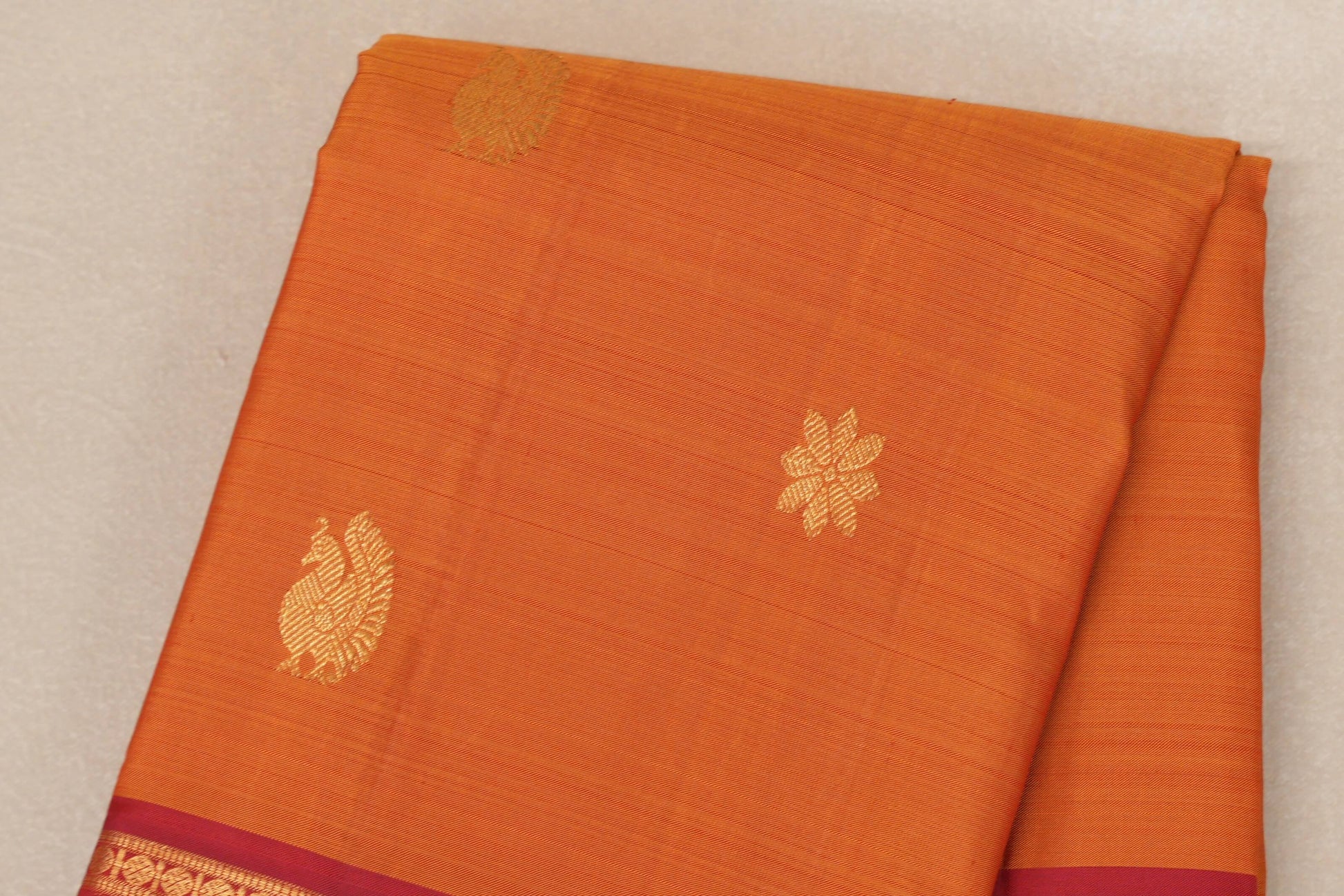 Bright Mango Orange Vintage Kanjivaram Silk Saree by Shreenivas Silks body