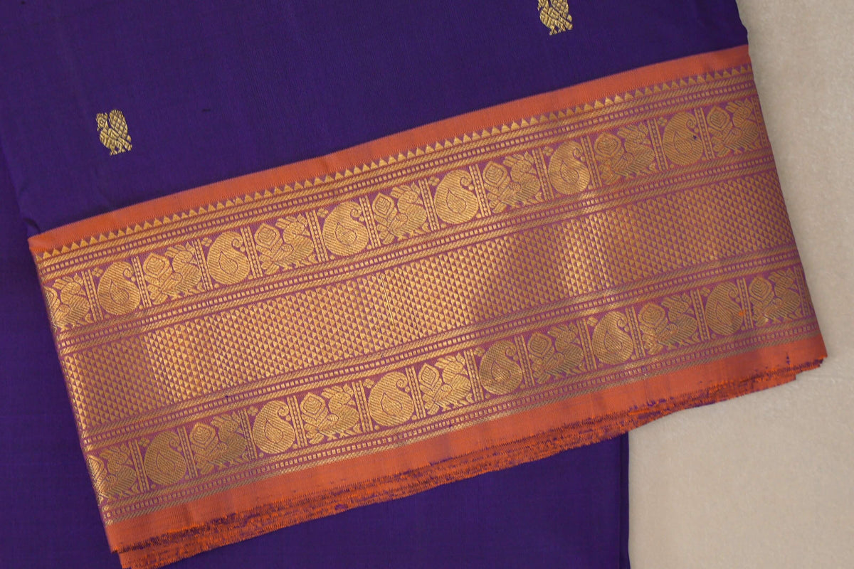 Deep Violet with Burnt Orange Borders Ten Yards Silk Saree by Shreenivas Silks PSSR0110114