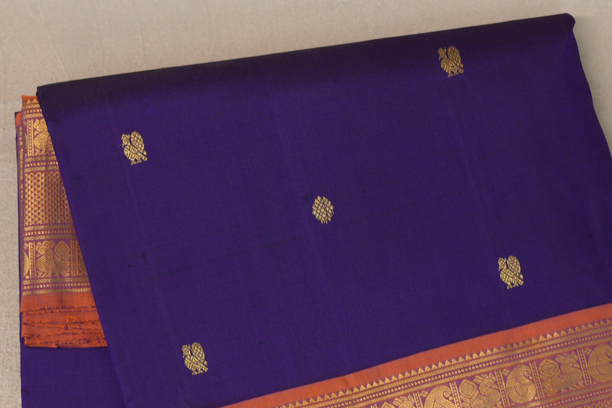 Deep Violet with Burnt Orange Borders Ten Yards Silk Saree by Shreenivas Silks PSSR0110114