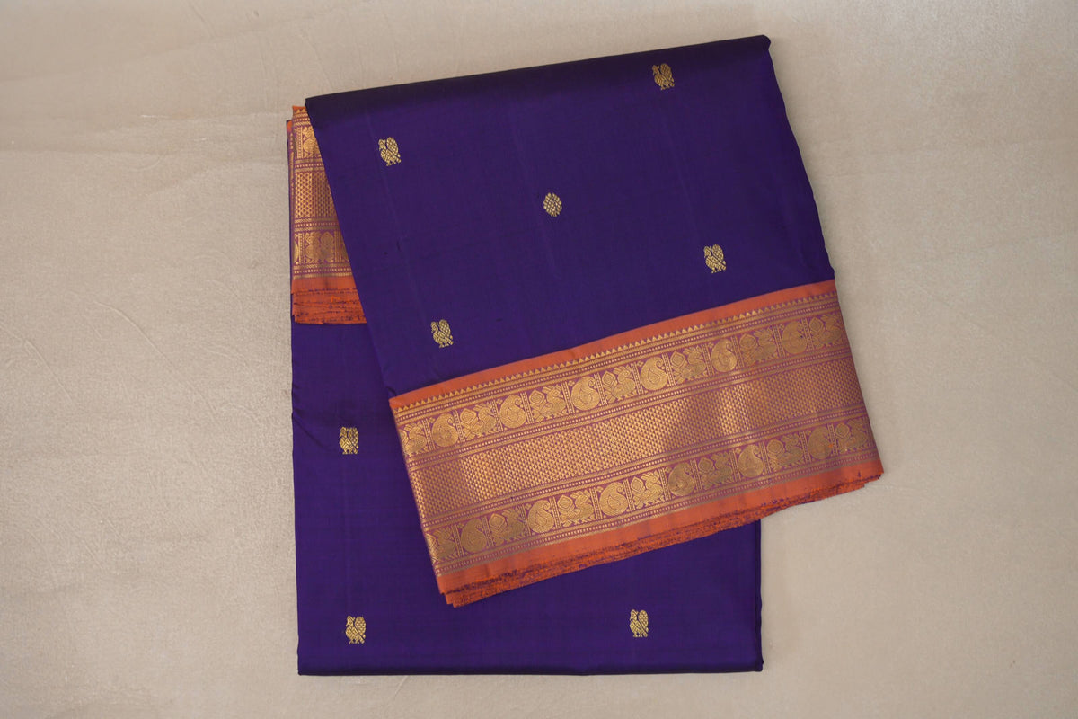 Deep Violet with Burnt Orange Borders Ten Yards Silk Saree by Shreenivas Silks PSSR0110114