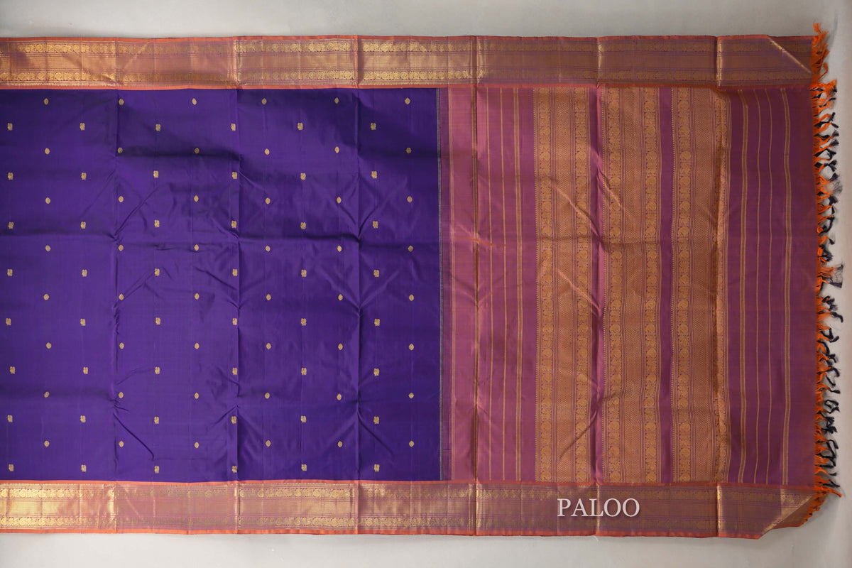 Deep Violet with Burnt Orange Borders Ten Yards Silk Saree by Shreenivas Silks PSSR0110114