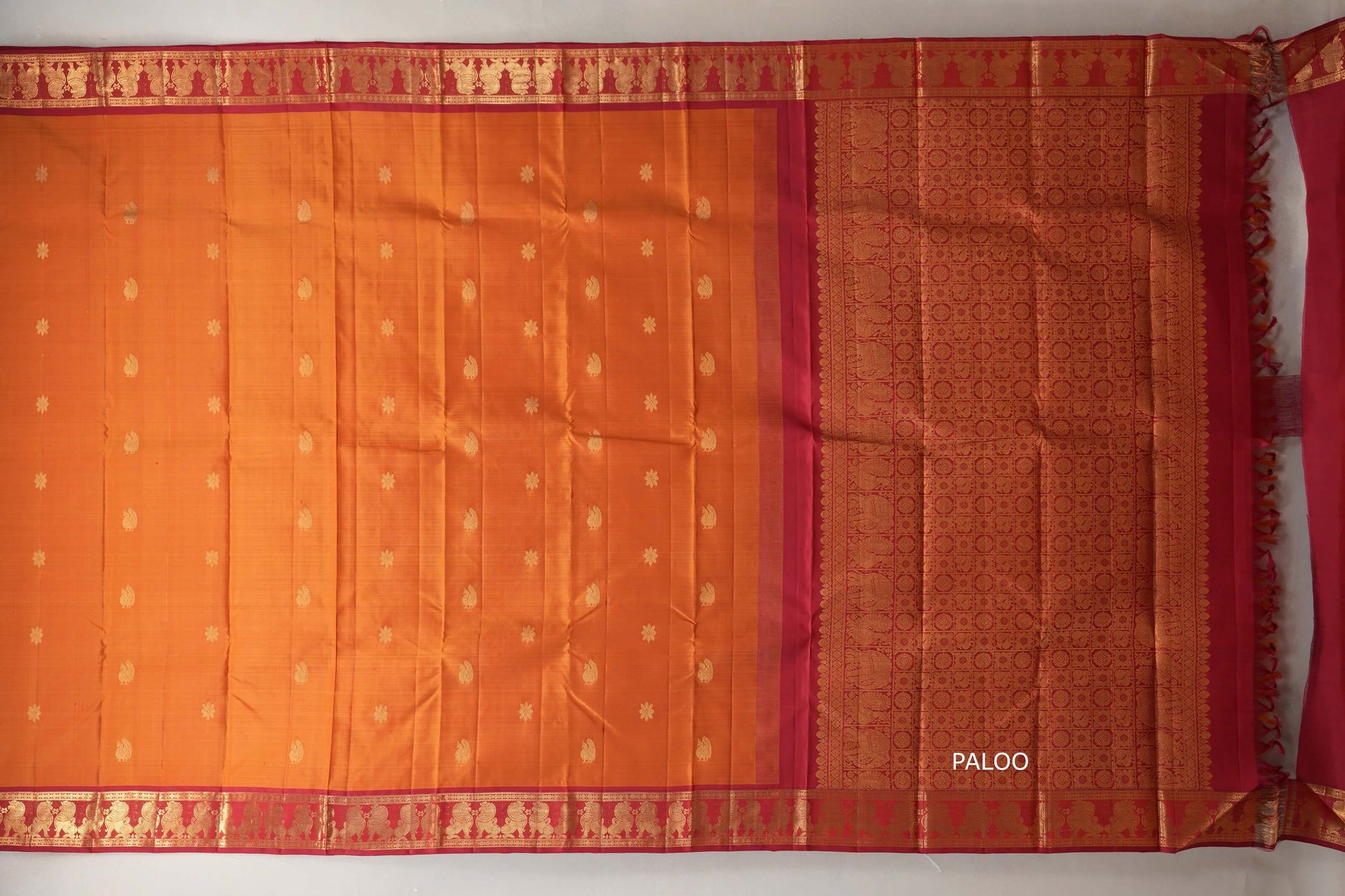 Bright Mango Orange Vintage Kanjivaram Silk Saree by Shreenivas Silks paloo