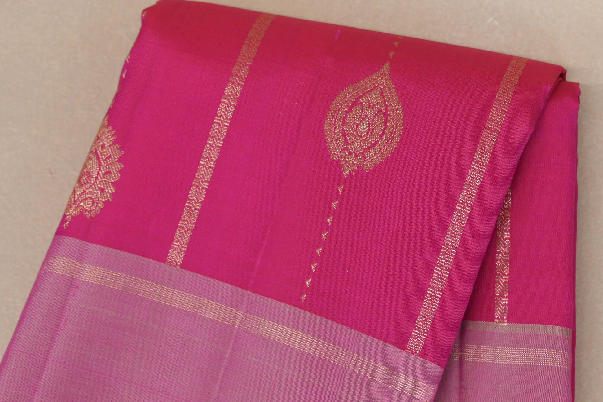 Bright Rani Pink with light baby pink border Vintage Kanjivaram Silk Saree by Shreenivas Silks PSSR018937 - Parisera