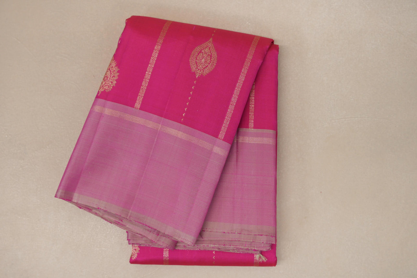 Bright Rani Pink with light baby pink border Vintage Kanjivaram Silk Saree by Shreenivas Silks PSSR018937 - Parisera