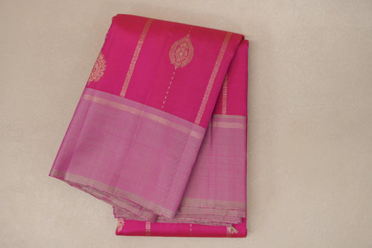 Bright Rani Pink with light baby pink border Vintage Kanjivaram Silk Saree by Shreenivas Silks PSSR018937 - Parisera