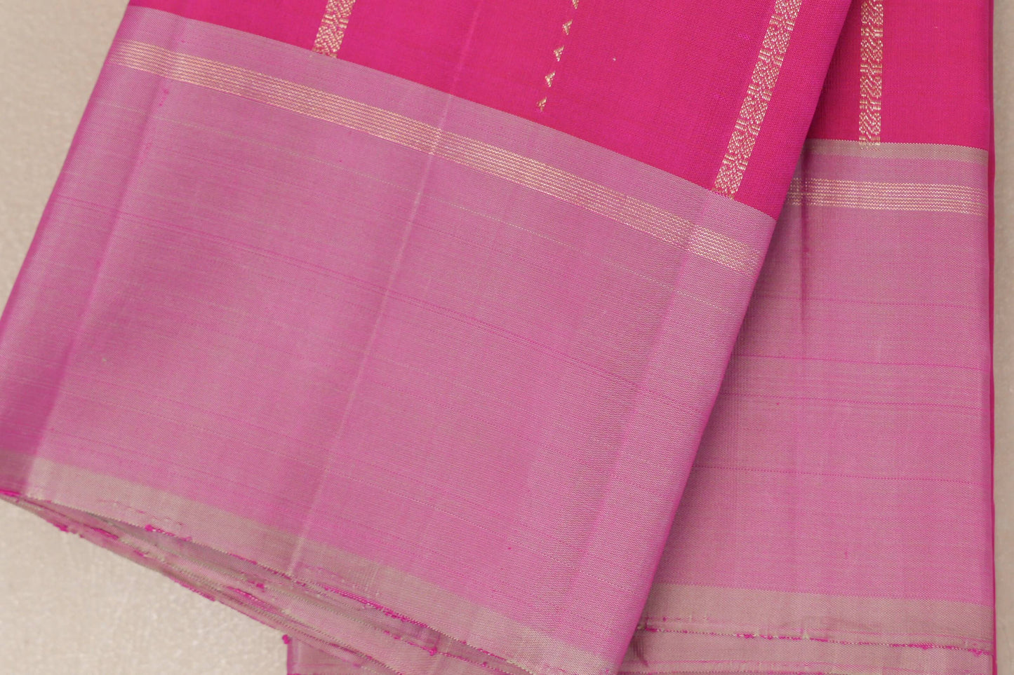 Bright Rani Pink with light baby pink border Vintage Kanjivaram Silk Saree by Shreenivas Silks PSSR018937 - Parisera