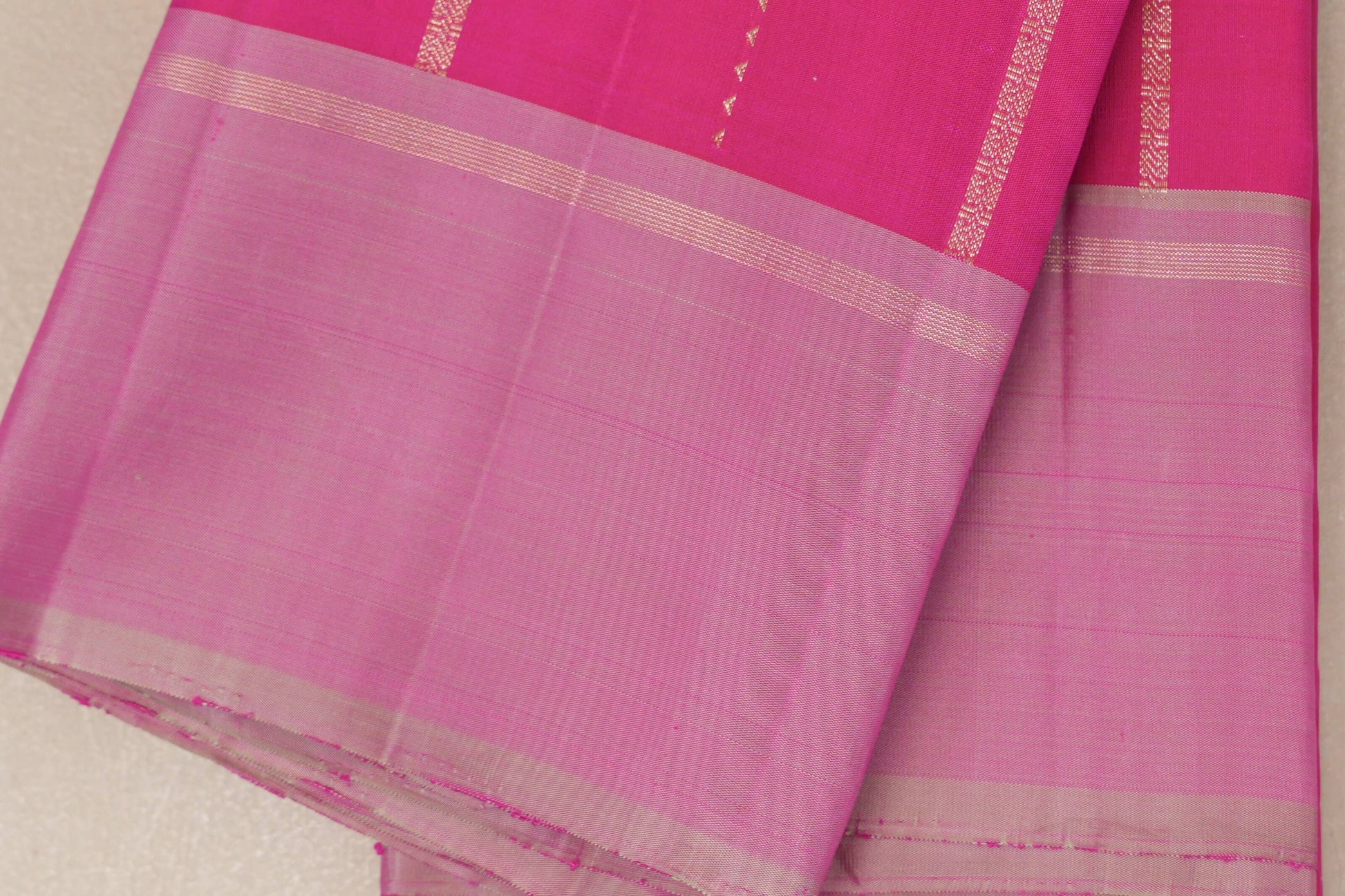 Bright Rani Pink with light baby pink border Vintage Kanjivaram Silk Saree by Shreenivas Silks PSSR018937 - Parisera