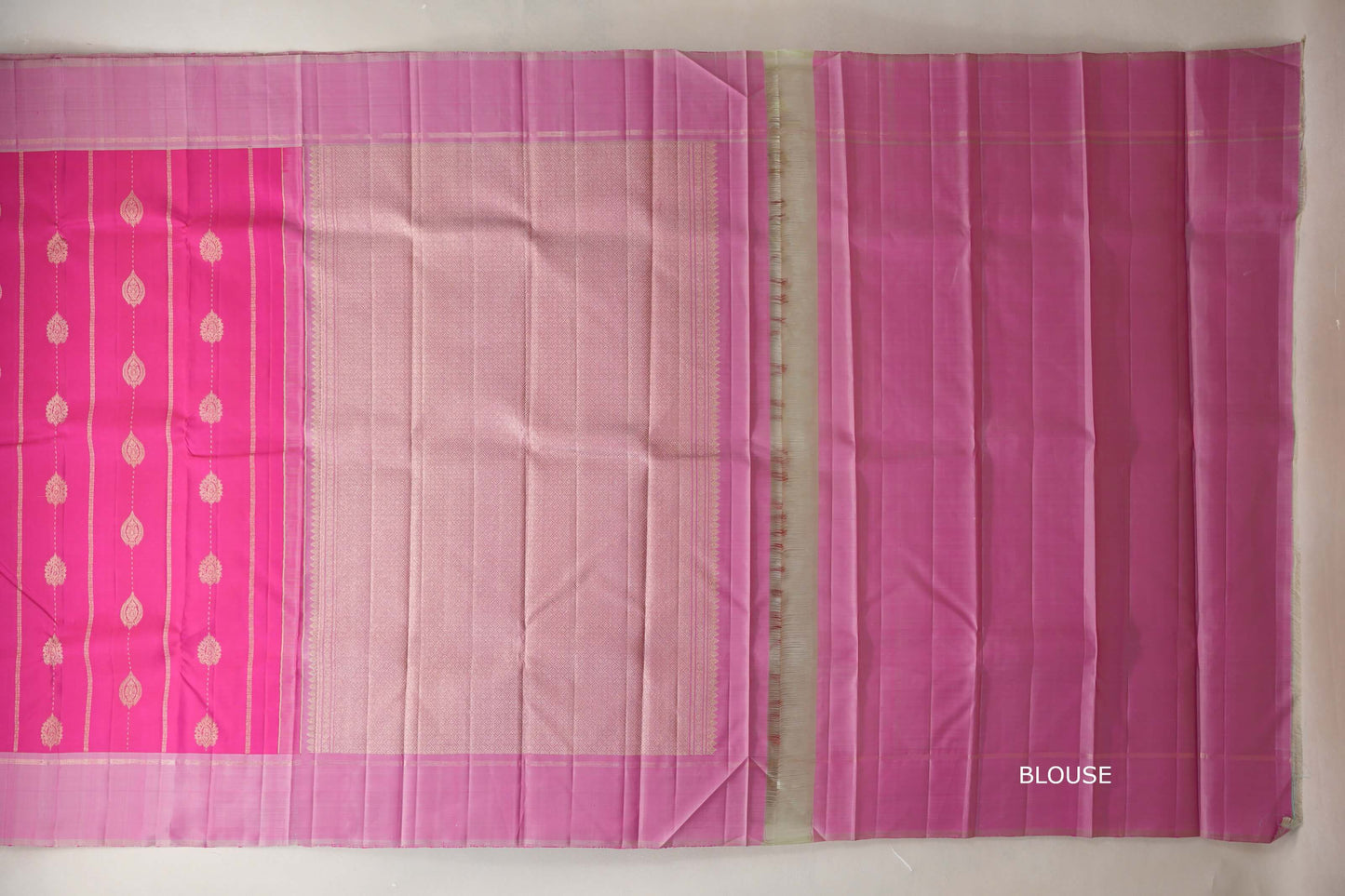 Bright Rani Pink with light baby pink border Vintage Kanjivaram Silk Saree by Shreenivas Silks PSSR018937 - Parisera