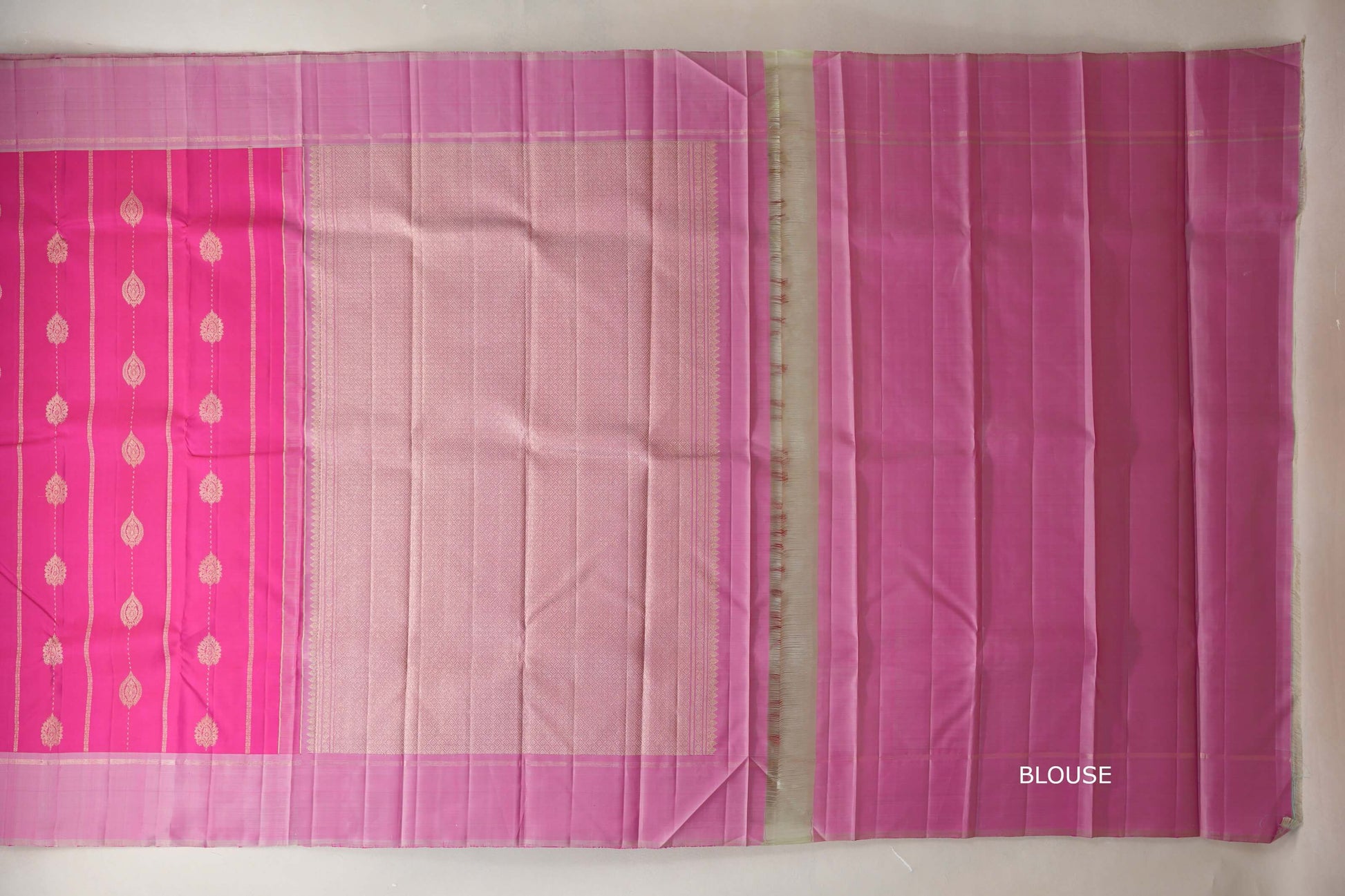 Bright Rani Pink with light baby pink border Vintage Kanjivaram Silk Saree by Shreenivas Silks PSSR018937 - Parisera