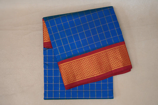 folded Peacock Blue Ten Yards Silk Saree