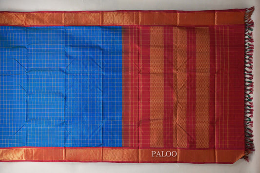 Peacock Blue Ten Yards Silk Saree paloo