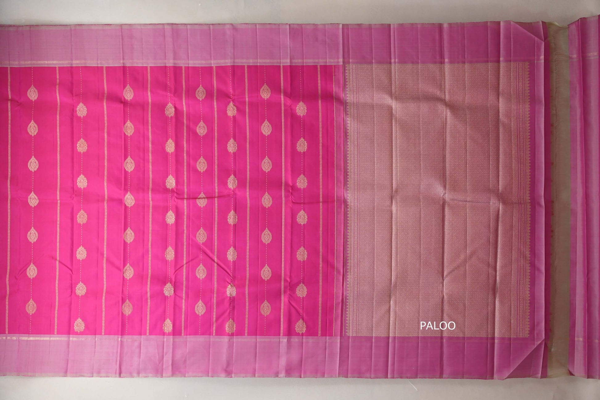 Bright Rani Pink with light baby pink border Vintage Kanjivaram Silk Saree by Shreenivas Silks PSSR018937 - Parisera